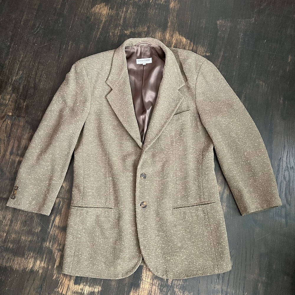 Men’s Vintage Giorgio Armani Le Collezioni Brown Wool Blend Textured Jacket 40
